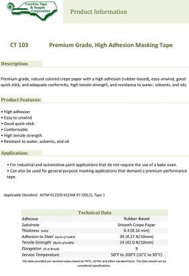 103 Premium Grade High Adhesion Masking Tape 1