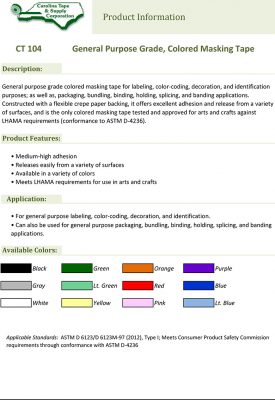 104 General Purpose Grade Colored Masking Tape 1