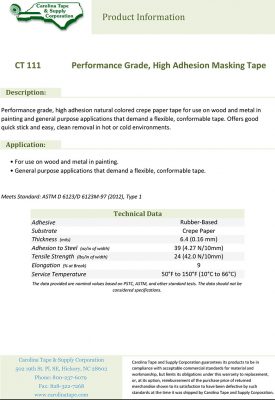 111 Performance Grade High Adhesion Masking Tape