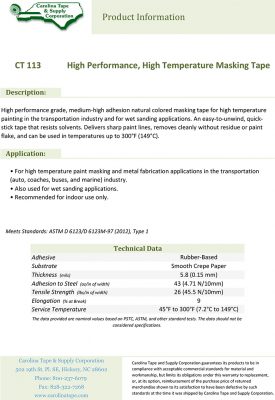 113 High Performance High Temperature Masking Tape