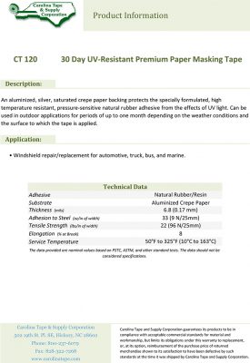 120 30 Day Uv Resistant Premium Paper Masking Tape