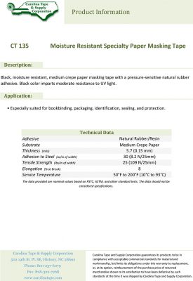 135 Moisture Resistant Specialty Paper Masking Tape