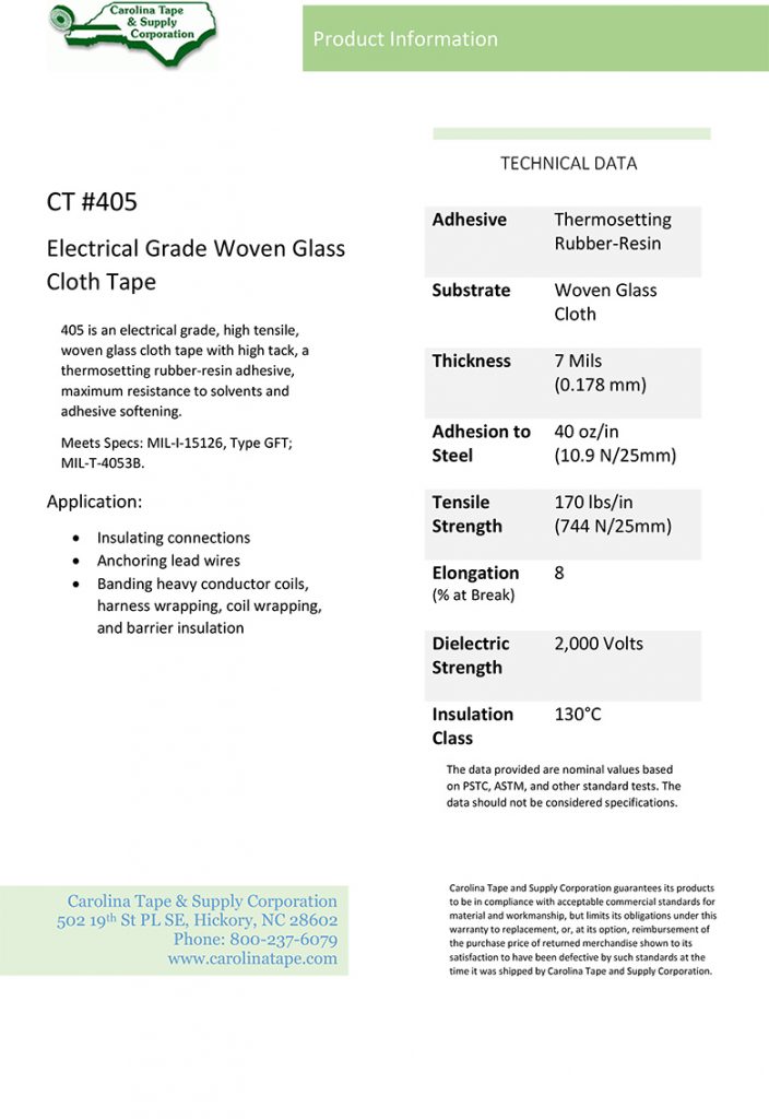 400 Series - Electrical Tapes - Carolina Tape & Supply Corporation