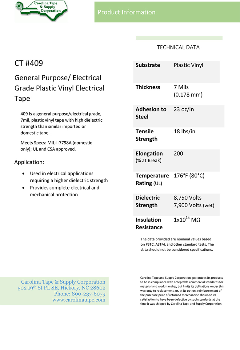 Electrical Tape Series General Purpose Grade Tape Electro 65 409
