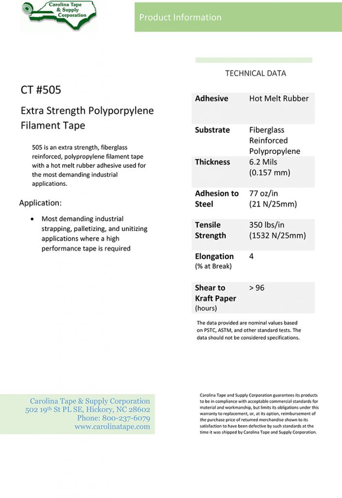 500 Series Strapping Tapes Carolina Tape & Supply Corporation